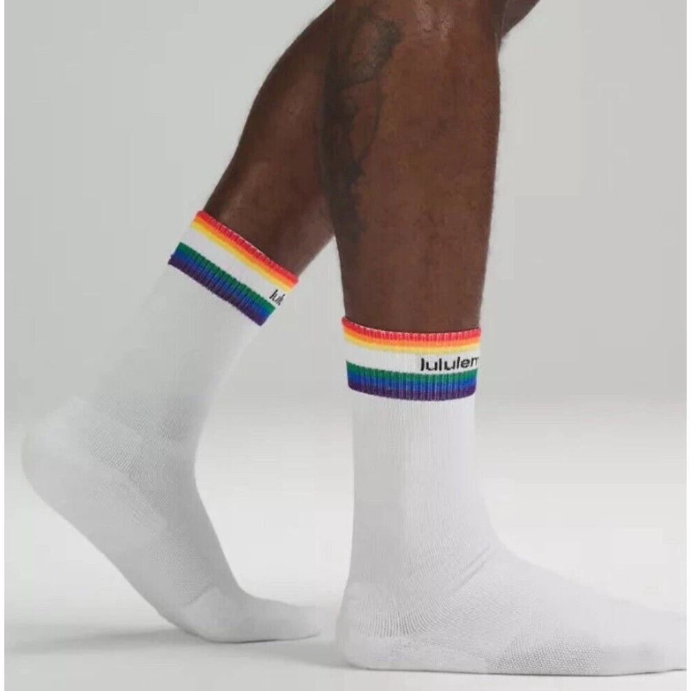 Lululemon Daily Essentials Daily Stride Crew Length Sock Men XL White Stripes